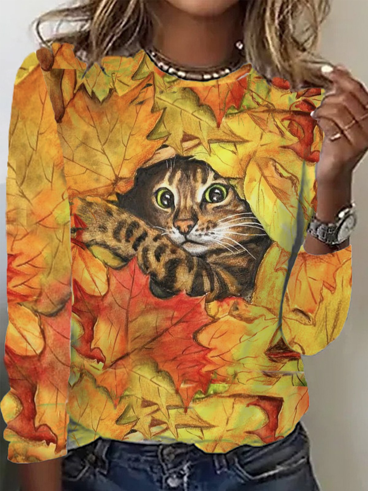 Loose Long Sleeve Crew Neck Halloween Casual Regular T-Shirt