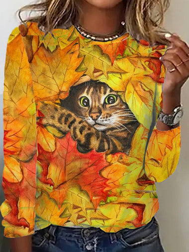 Loose Long Sleeve Crew Neck Halloween Casual Regular T-Shirt