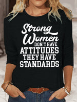 Long Sleeve Crew Neck Text Letters Casual Regular Blouse