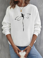 Casual Long Sleeve Crew Neck Dragonfly Loose Regular Sweatshirt