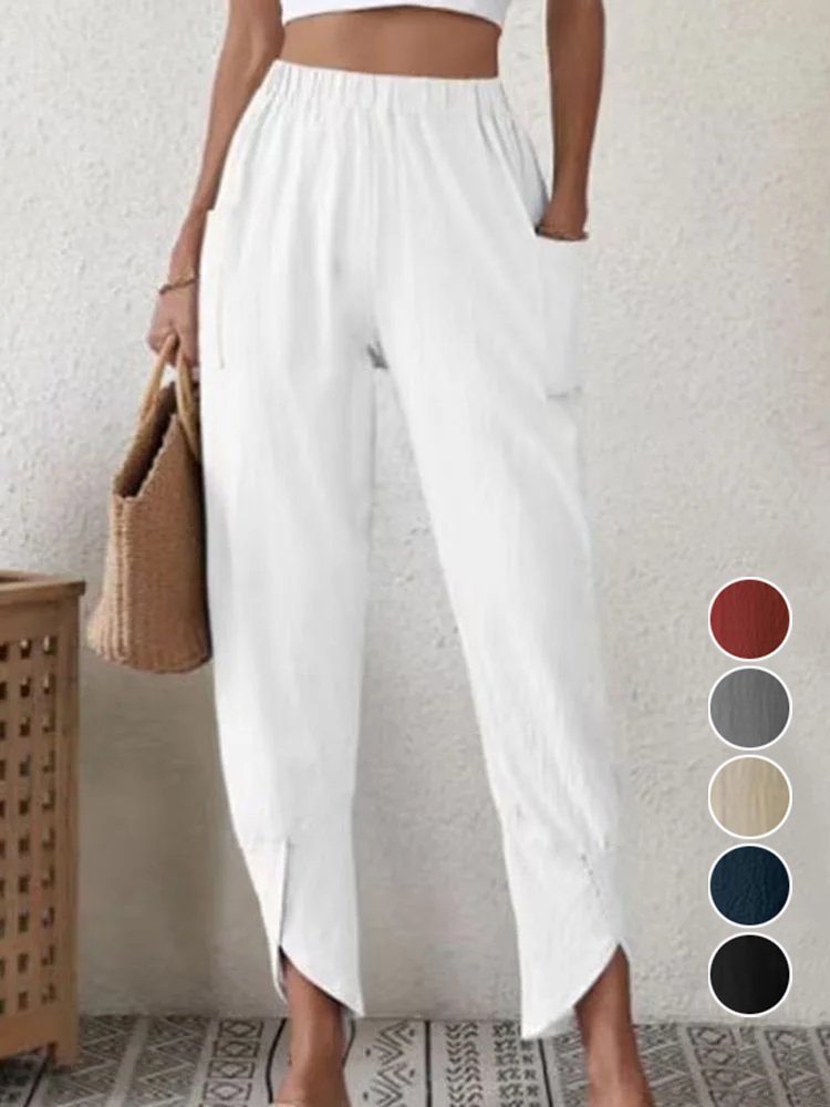Casual Plain Pocket Stitching Loose Long Pants
