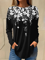 Casual Long Sleeve Crew Neck Floral Loose Regular Blouse
