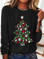 Loose Long Sleeve Crew Neck Christmas Casual Regular T-Shirt