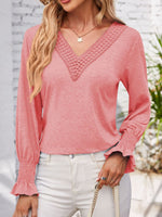 Casual Long Sleeve V Neck Plain Loose Regular Blouse
