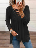 Casual Long Sleeve Cross Neck Plain Loose Regular Blouse