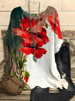 Casual Half Sleeve Crew Neck Floral Pattern Loose Regular T-Shirt