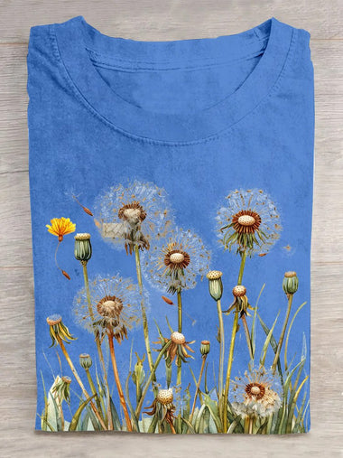 Loose Short Sleeve Crew Neck Dandelion Casual Regular T-Shirt