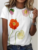 Casual Short Sleeve Crew Neck Floral Loose Regular T-Shirt