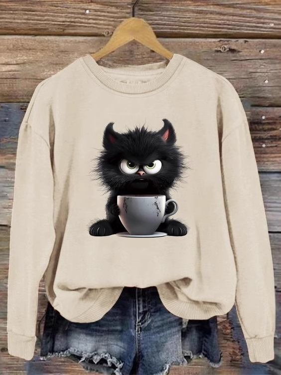 Loose Long Sleeve Crew Neck Animal Casual Regular Sweatshirt