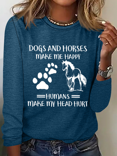 Casual Long Sleeve Crew Neck Text Letters Loose Regular Blouse