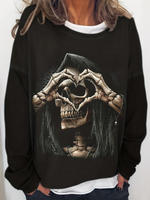 Loose Long Sleeve Crew Neck Halloween Zipper Casual Regular Sweatshirt