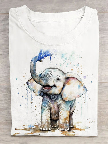 Casual Short Sleeve Crew Neck Elephant Loose Regular T-Shirt