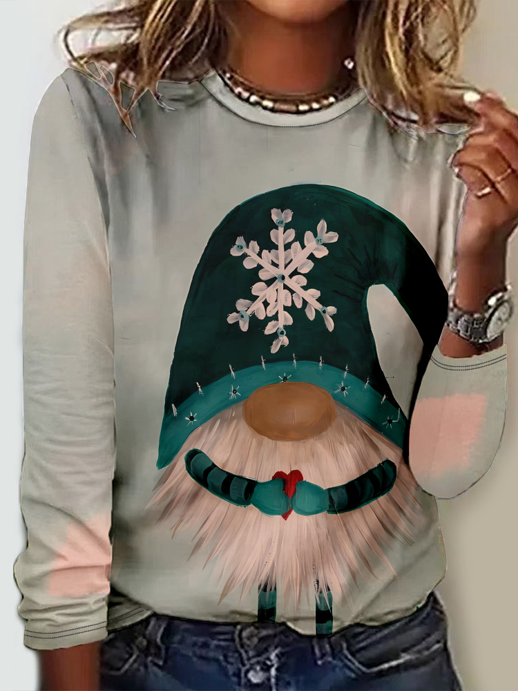 Loose Long Sleeve Crew Neck Geometric Casual Regular T-Shirt