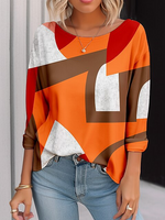 Loose Long Sleeve Crew Neck Plaid Casual Regular Blouse