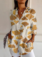 Loose Long Sleeve Shirt Collar Ethnic Floral Casual Regular Shirt