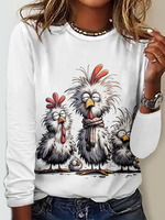 Loose Long Sleeve Crew Neck Animal Casual Regular T-Shirt
