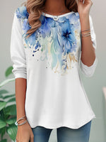 Casual Long Sleeve Crew Neck Floral Loose Regular T-Shirt