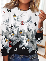 Casual Long Sleeve Crew Neck Color Block Loose Regular T-Shirt