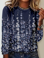 Loose Long Sleeve Crew Neck Floral Casual Regular T-Shirt