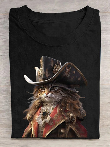 Loose Short Sleeve Crew Neck Cat Casual Regular T-Shirt