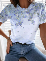Loose Short Sleeve Crew Neck Floral Casual Regular T-Shirt