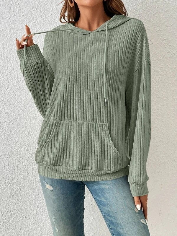 Casual Long Sleeve Hoodie Striped Zipper Loose Regular Sweatshirt