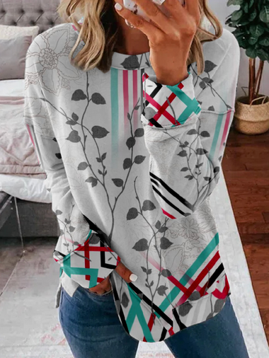 Casual Long Sleeve Crew Neck Abstract Loose Regular Sweatshirt