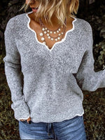 Long Sleeve V Neck Plain Vintage Regular Sweater