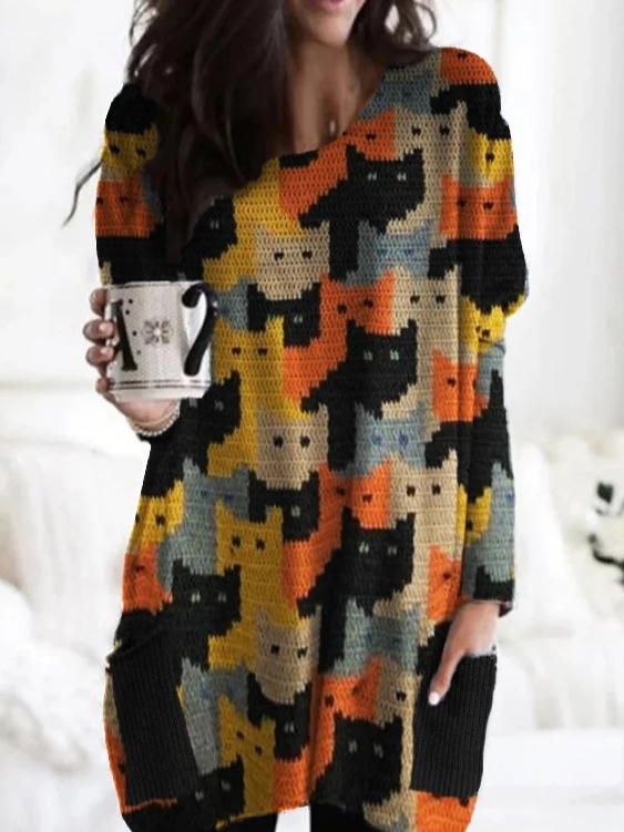 Casual Long Sleeve Crew Neck Ethnic Loose Regular Blouse