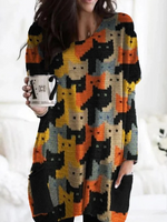 Casual Long Sleeve Crew Neck Ethnic Loose Regular Blouse
