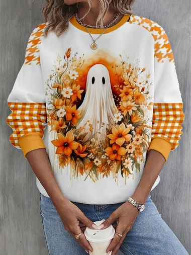 Loose Long Sleeve Crew Neck Color Block Casual Regular Sweatshirt