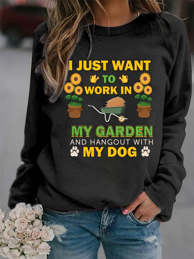 Casual Long Sleeve Crew Neck Letter Pattern Floral Loose Regular Sweatshirt