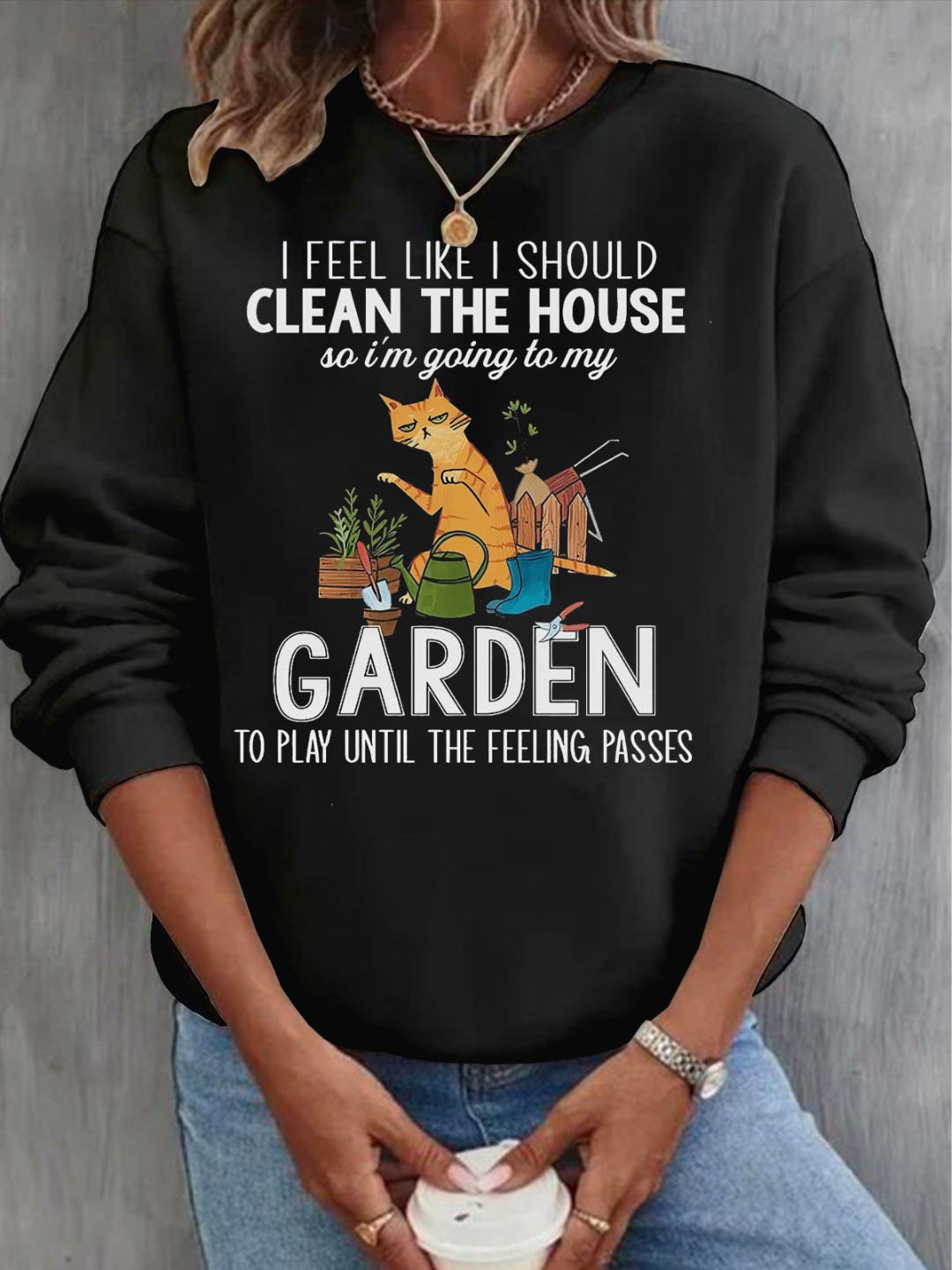 Casual Long Sleeve Crew Neck Cat Loose Regular Sweatshirt