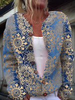 Loose Crew Neck Long Sleeve Floral Casual Regular Jacket