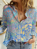 Casual Long Sleeve Shirt Collar Abstract Loose Regular Shirt