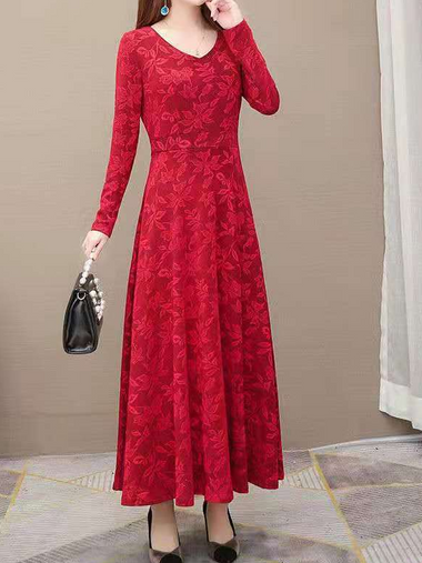 Casual Long Sleeve Hoodie Floral Loose Maxi Dress