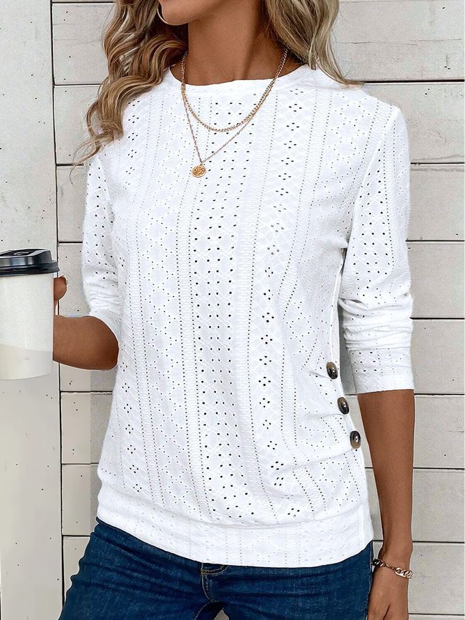 Casual Long Sleeve Crew Neck Plain Loose Regular T-Shirt