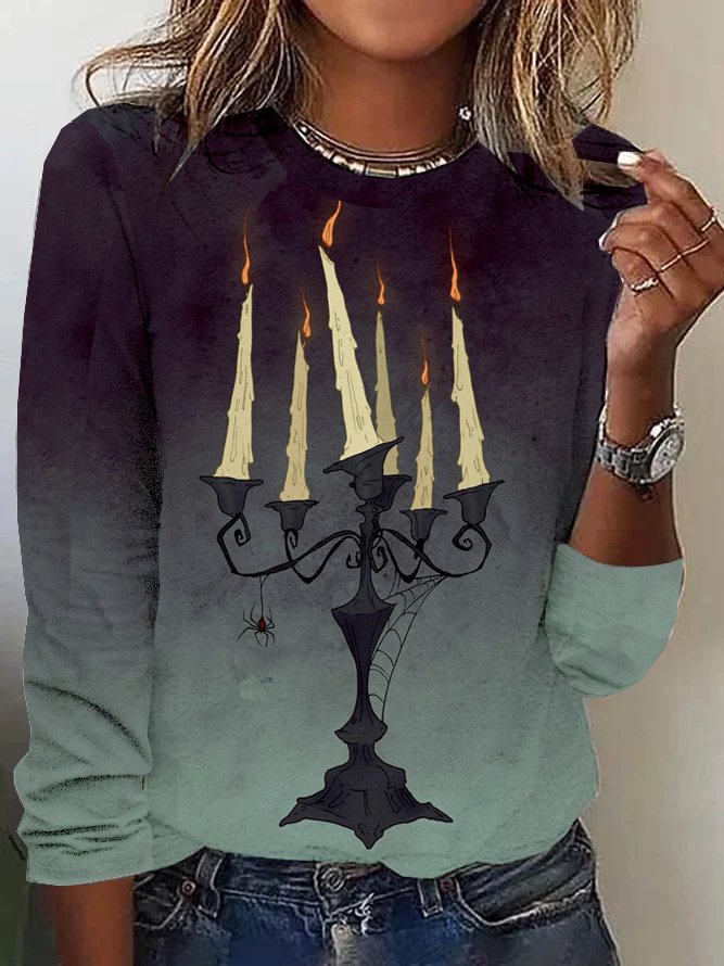 Casual Long Sleeve Crew Neck Halloween Regular T-Shirt