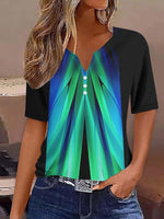 Casual Short Sleeve Notched Abstract Floral Loose Regular T-Shirt