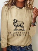 Loose Long Sleeve Crew Neck Text Letters Casual Regular Blouse