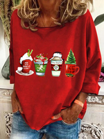 Casual Long Sleeve Crew Neck Christmas Loose Regular Sweatshirt