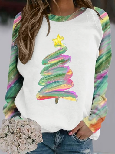 Loose Long Sleeve Crew Neck Christmas Casual Regular Sweatshirt