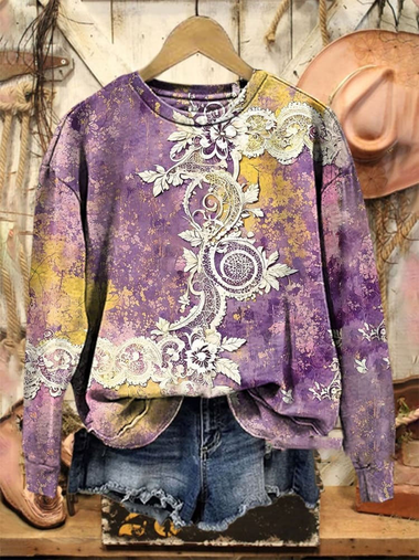 Casual Long Sleeve Crew Neck Abstract Loose Regular Sweatshirt