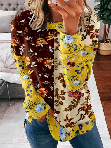 Casual Long Sleeve Crew Neck Floral Loose Regular Sweatshirt