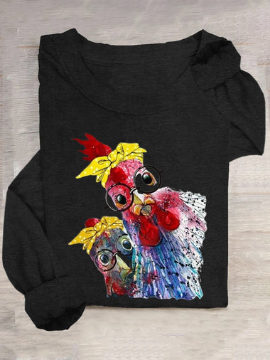 Casual Long Sleeve Crew Neck Animal Loose Regular T-Shirt
