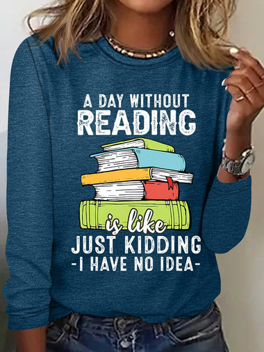 Casual Long Sleeve Crew Neck Text Letters Loose Regular Blouse