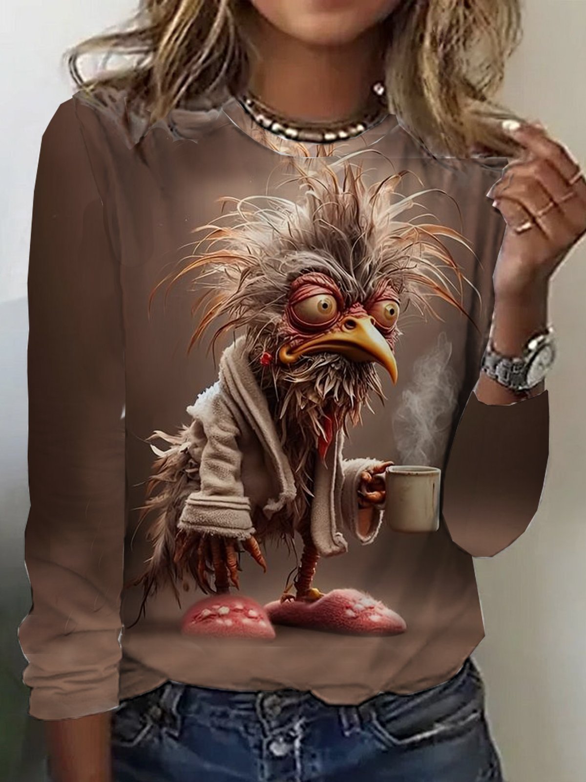 Casual Long Sleeve Crew Neck Animal Loose Regular T-Shirt