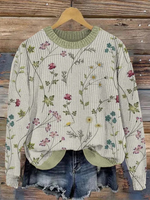 Casual Long Sleeve Crew Neck Ethnic Floral Loose Regular Sweatshirt
