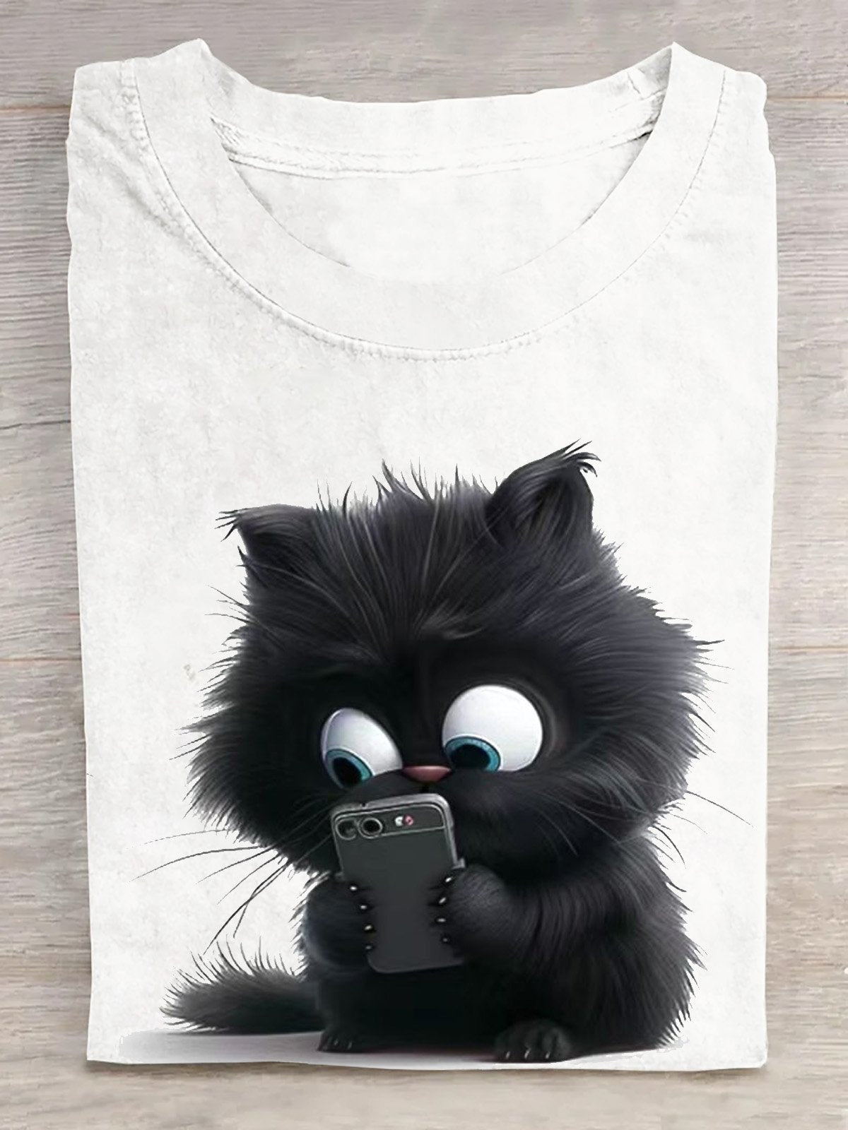 Loose Short Sleeve Crew Neck Cat Casual Regular T-Shirt