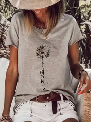 Casual Short Sleeve Crew Neck Dandelion Loose Regular T-Shirt